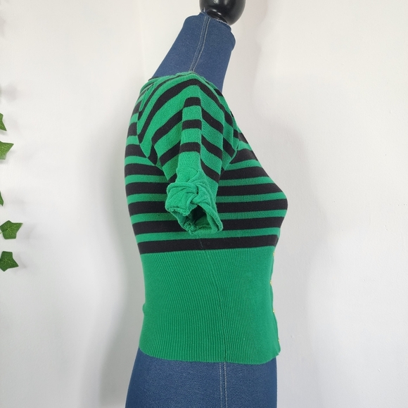 H&M Divided Green and Black Striped Crop Cardigan Sweater - Picture 6 of 10